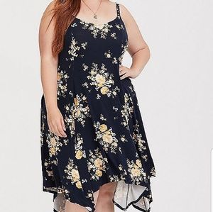 Torrid Navy blue floral Jersey handkerchief dress
